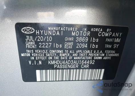 2010 Hyundai Elantra Gls from USA, damaged, VIN KMHDU4AD3AU164492
